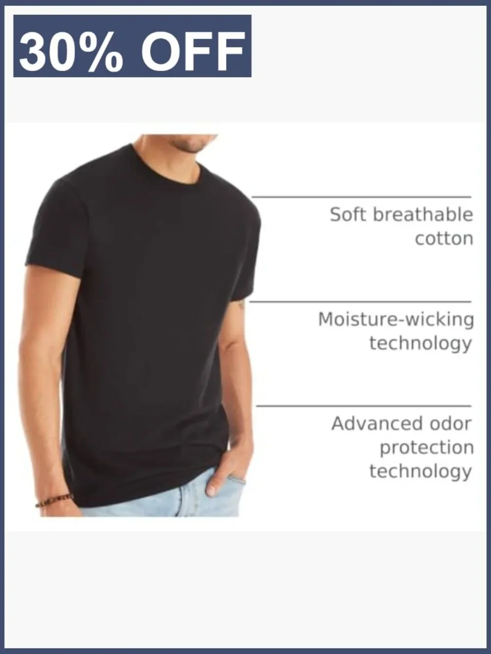 Men's Cotton Undershirt 6-Pack - Crew Neck, Moisture-Wicking, Stays Tucked